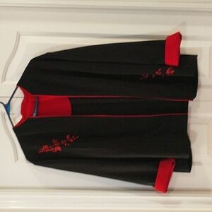 PENNINGTON Classy Black/Red Embroidered Design Lightweight Open Jacket S…
